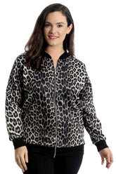 Black Plus Leopard Print Bomber Jacket For Women 14 - Dropwear